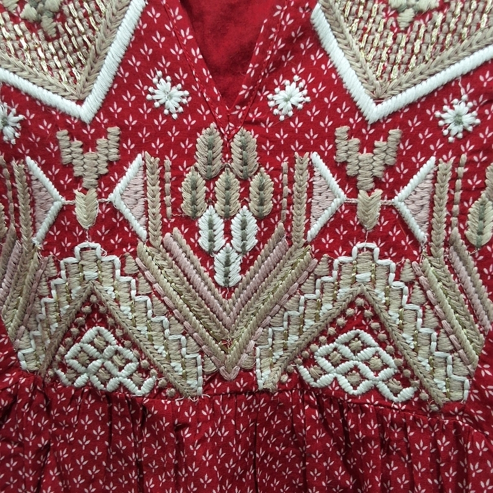 Anthropologie~Keira~Embroidered Red~ Peplum Blouse~Bohemian Boho~Hippie~ US2 UK6 - Picture 4 of 11